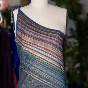 Vintage Waverly Mills One-Shoulder Bias-Cut Maxi Dress – Sheer Glitter Stripe